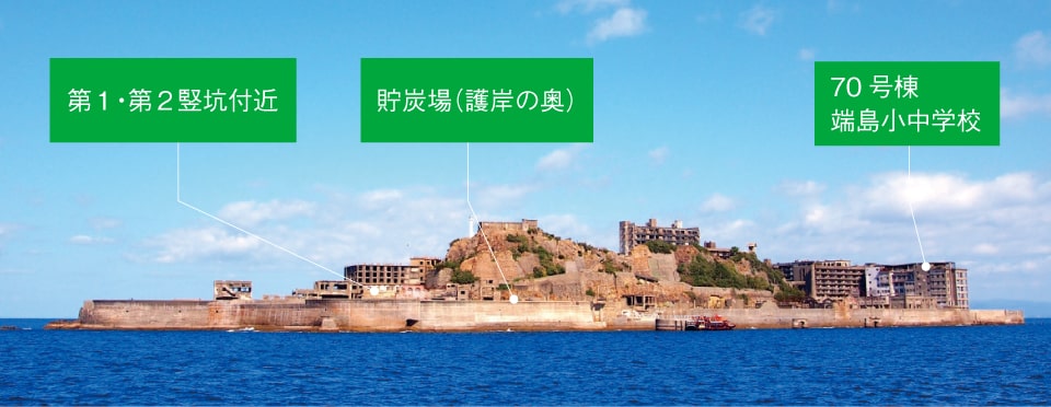 竪坑、貯炭場などの炭鉱施設が集まる東側。©2018 野口貴文